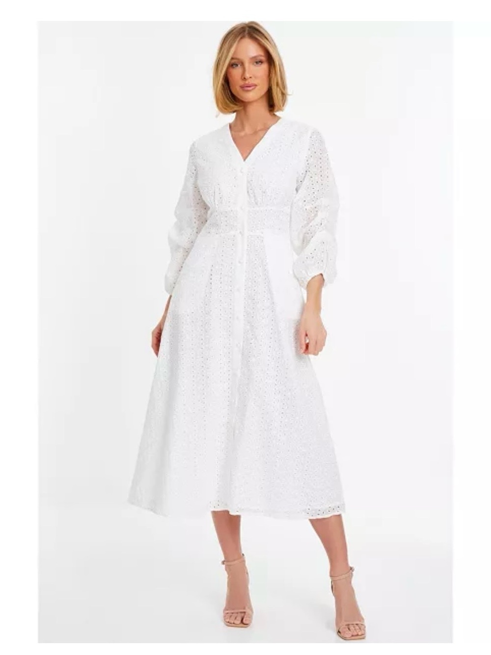 Quiz White Eyelet Button-Front Maxi Dress